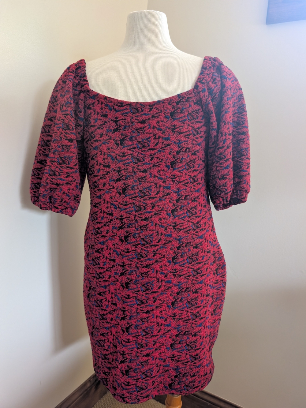 Free People Sunset Red Puff Sleeve Bodycon Mini Dress